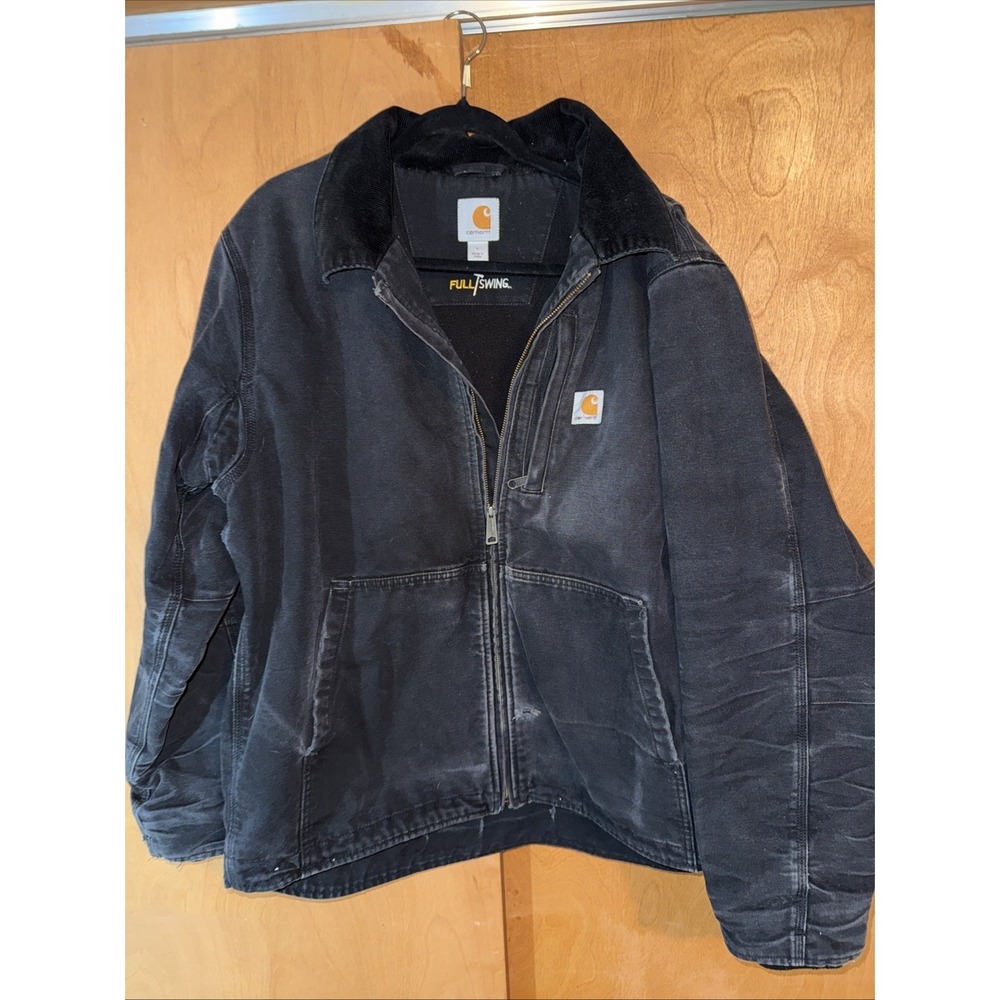 Carhartt Full Swing Duck Work Jacket L Black Sherpa Lined Rugged Flex Coat